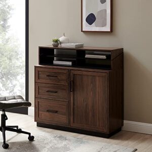 walker edison hughes adjustable secretary desk with storage, brown