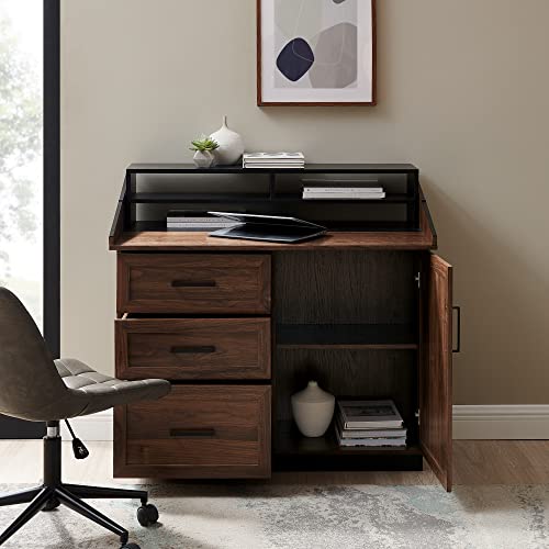 Walker Edison Hughes Adjustable Secretary Desk with Storage, Brown