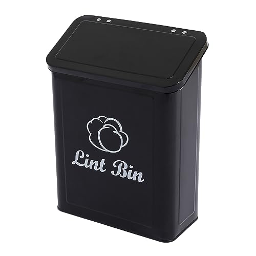 Gdfjiy Magnetic Lint Bin for Laundry Room, Wall Mounted Lint Bin, Dryer Lint Holder Bin, Metal Farmhouse Lint Trash Can with Lid, Laundry Room Decor, Organization and Storage Tin (Black)