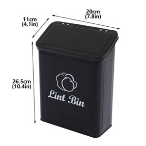 Gdfjiy Magnetic Lint Bin for Laundry Room, Wall Mounted Lint Bin, Dryer Lint Holder Bin, Metal Farmhouse Lint Trash Can with Lid, Laundry Room Decor, Organization and Storage Tin (Black)