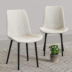 sunsgrove beige dining chairs in faux leather with soft cushion, metal legs loading up to 350lbs modern kitchen chairs for dining, living room, bedroom side chairs, set of 2