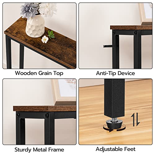 HOOBRO 5.9" Behind Couch Table Skinny with Charging Station, 63" Narrow Console Table with Power Outlets, Long and Thin Sofa Table, Slim Entryway Table, Rustic Brown BF165UXG01