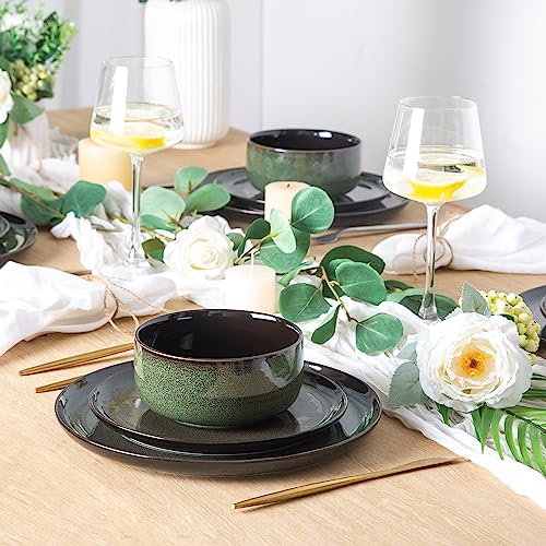 LERATIO Ceramic Dinner Plates Set of 6, 10.5 Inch Reactive Glaze Porcelain Plates, Modern Shape Dinnerware Dishes Set for Kitchen,Microwave&Dishwasher&Oven Safe, Scratch Resistant-Green