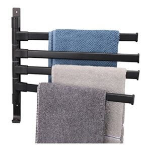 tocten swivel towel rack, rustproof and durable space saving towel hanger, towel bar swing out 180° rotation, wall mounted/glue mounted towel rod with hook for bathroom, kitchen (4-arm, black)