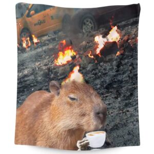 capybara sipping coffee blanket gifts, 40"*50" flannel throw blanket, soft warm fuzzy fluffy plush blankets for girls boys, gifts for capybara lovers for sofa couch bed travel room decor
