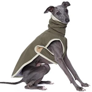 yigi turtleneck jacket with harness opening, fleece lining- warm, adjustable, lightweight, breathable sweater jacket for italian greyhound (large) sage green