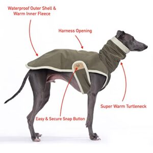Yigi Turtleneck Jacket with Harness Opening, Fleece Lining- Warm, Adjustable, Lightweight, Breathable Sweater Jacket for Italian Greyhound (Large) Sage Green