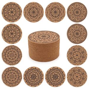 staruby coasters for drinks 12 pcs absorbent cork coasters with flower pattern housewarming gifts for new home present for friends, living room decor, apartment decor