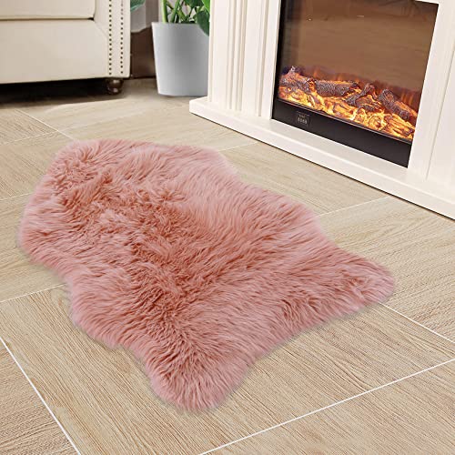 COZYLOOM Faux Fur Rug, Luxury Soft Faux Sheepskin Rug, 2x3 FT Pink Furry Rug Chair Couch Cover Seat Pad for Bedroom Bedside Living Room, Kids Room or Nursery, Floor Sofa Decor