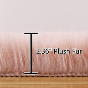 COZYLOOM Faux Fur Rug, Luxury Soft Faux Sheepskin Rug, 2x3 FT Pink Furry Rug Chair Couch Cover Seat Pad for Bedroom Bedside Living Room, Kids Room or Nursery, Floor Sofa Decor