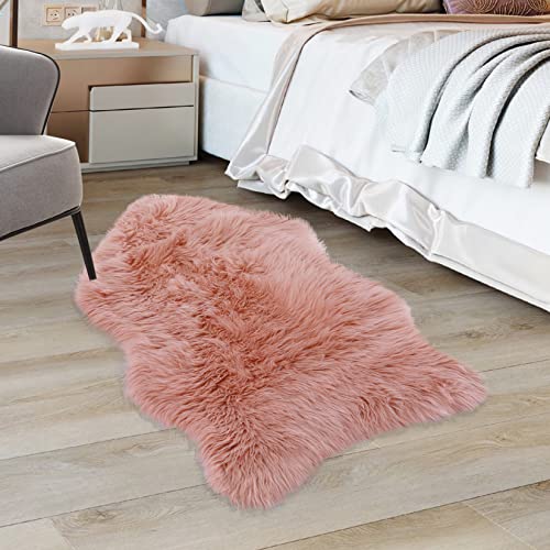 COZYLOOM Faux Fur Rug, Luxury Soft Faux Sheepskin Rug, 2x3 FT Pink Furry Rug Chair Couch Cover Seat Pad for Bedroom Bedside Living Room, Kids Room or Nursery, Floor Sofa Decor