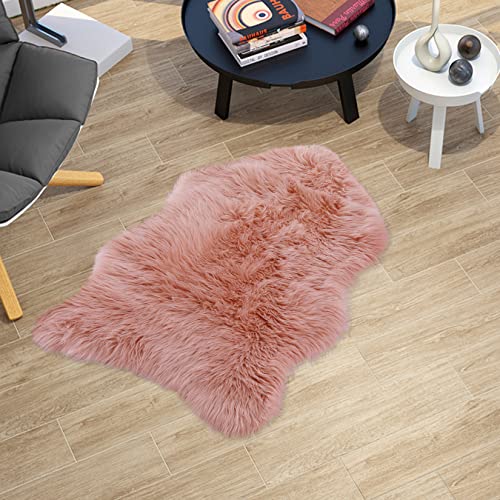 COZYLOOM Faux Fur Rug, Luxury Soft Faux Sheepskin Rug, 2x3 FT Pink Furry Rug Chair Couch Cover Seat Pad for Bedroom Bedside Living Room, Kids Room or Nursery, Floor Sofa Decor