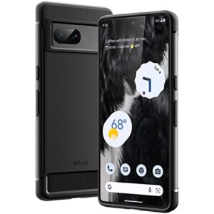 jetech slim fit case for google pixel 7, thin phone cover matte finish with shock-absorption and carbon fiber design (black)