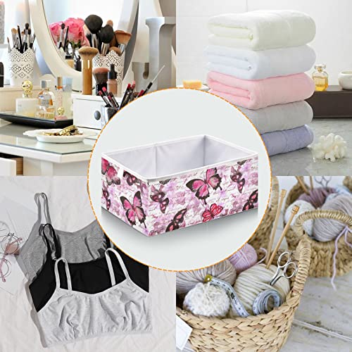 DOMIKING Flowers Butterflies Storage Bins for Gifts Foldable Cuboid Shelf Baskets with Sturdy Handle Organization Baskets for Closet Shelves Bedroom