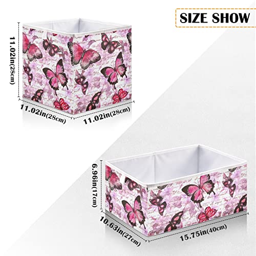DOMIKING Flowers Butterflies Storage Bins for Gifts Foldable Cuboid Shelf Baskets with Sturdy Handle Organization Baskets for Closet Shelves Bedroom
