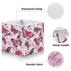 DOMIKING Flowers Butterflies Storage Bins for Gifts Foldable Cuboid Shelf Baskets with Sturdy Handle Organization Baskets for Closet Shelves Bedroom