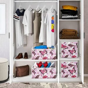 DOMIKING Flowers Butterflies Storage Bins for Gifts Foldable Cuboid Shelf Baskets with Sturdy Handle Organization Baskets for Closet Shelves Bedroom