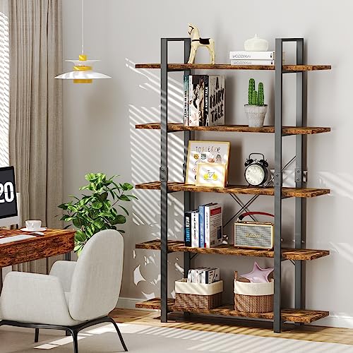 FRAPOW 5 Tier Bookshelf, 68" Large Vintage Book Shelf Rustic Etagere for Home Office Living Room Bedroom Storage