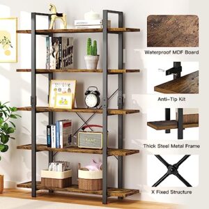 FRAPOW 5 Tier Bookshelf, 68" Large Vintage Book Shelf Rustic Etagere for Home Office Living Room Bedroom Storage