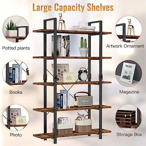 FRAPOW 5 Tier Bookshelf, 68" Large Vintage Book Shelf Rustic Etagere for Home Office Living Room Bedroom Storage