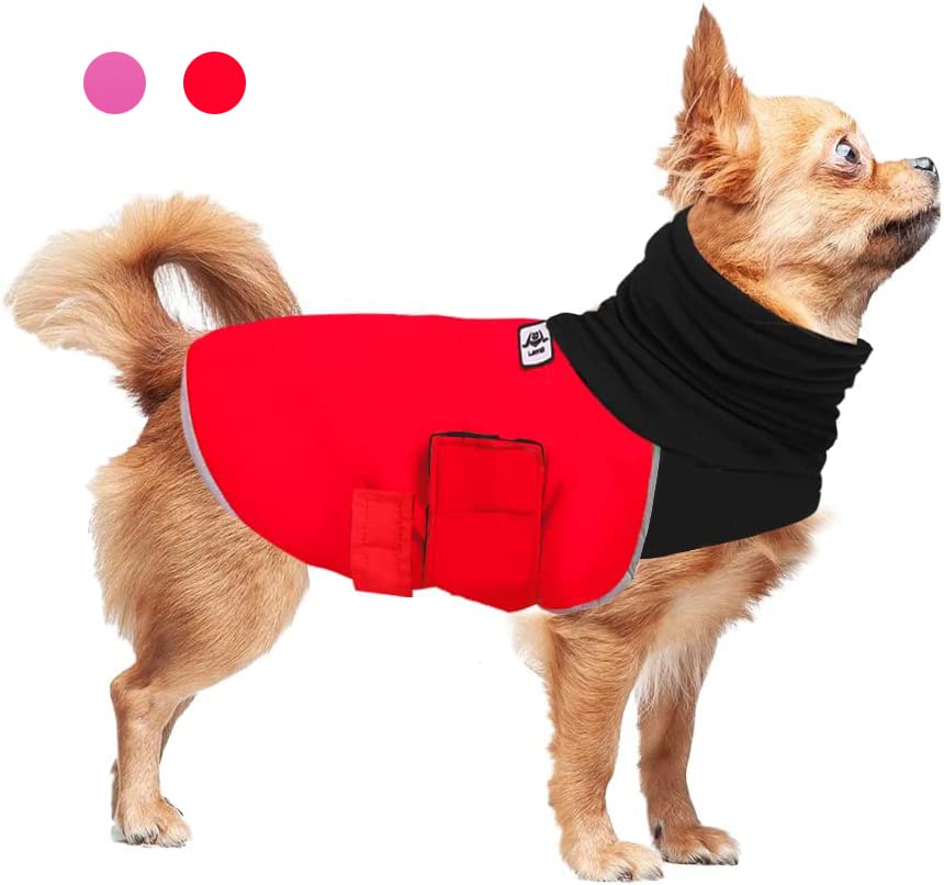 Chihuahua Winter Coat Waterproof Small Dog Puppy Winter Coats Fleece Jackets,Reflective Dog Clothes Warm Dog Cold Weather Coat for Chihuahua Small Medium Large Puppy Dogs Pink Red