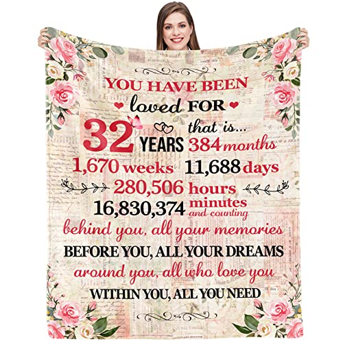 32nd Birthday Gifts for Women Happy 32nd Birthday Gifts for Her 32 Year Old Birthday Gifts for Women 32nd Birthday Decorations for Women Bestie Wife Sister Mom Friends 32nd Birthday Blanket 60"x 50"