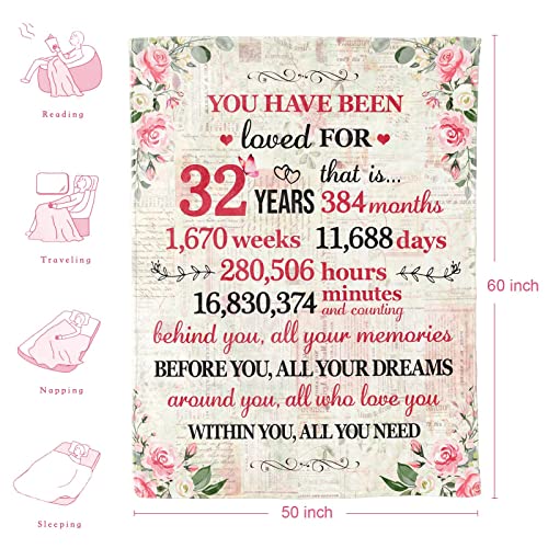 32nd Birthday Gifts for Women Happy 32nd Birthday Gifts for Her 32 Year Old Birthday Gifts for Women 32nd Birthday Decorations for Women Bestie Wife Sister Mom Friends 32nd Birthday Blanket 60"x 50"