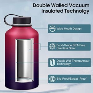 Butifoc Insulated Water Bottle, 64 oz Water Bottles with Straw & 3 Lids, Large Half Gallon Vacuum Metal Stainless Steel Travel Flask Keep Cold & Hot, Reusable Leak Proof Water Jug for Sports, Gym