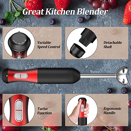 LINKChef Hand Blender 5 in 1,Immersion Blender 300W, 20 Speed and Turbo Mode with 800ml Beaker,500ml Food Chopper,Stainless Steel Whisk and Ice Crush Blade,BPA-Free（Upgrade 1.5m Cord)