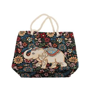 hodakjue canvas tote bag for women girls, floral elephant pattern grocery bag shopping bag with inner pocket for travel work beach