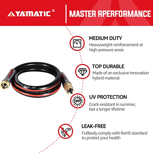 YAMATIC Female to Female Short Garden Hose 5/8 in x 5 ft, 2 in 1 Dual Use Heavy Duty Leader Hose with Solid Brass Connector, All-Weather Water Hose, Burst 300 PSI