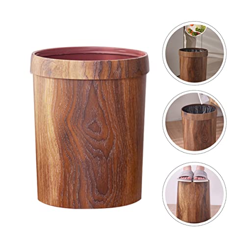 1pc Holder Car Kitchens Modern Pattern or Toillet with Can Bucket Mini Xcm Paper Rubbish Wicker L Uncovered Retro Wood Decorative Imitation Wastebasket Bathrooms Basket Powder