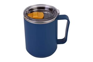 16oz mug cup, with lid and handle to prevent spills or splashes, stainless steel liner, insulated double vacuum design, suitable for storing hot and cold coffee and drinks，navy blue.
