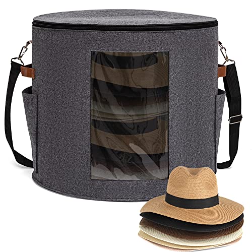 GOCOHHI Hat Box, Large Hat Storage Box, Hat Box with Lid Foldable Round Cowboy Hat Organizer Box for Women Men Carrying Storing Hats, Stuffed Animal Toy Clothes Sheet Hat Organizer 19" D x 17" H