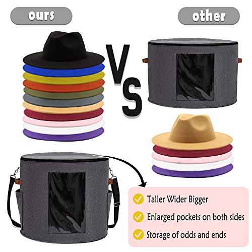 GOCOHHI Hat Box, Large Hat Storage Box, Hat Box with Lid Foldable Round Cowboy Hat Organizer Box for Women Men Carrying Storing Hats, Stuffed Animal Toy Clothes Sheet Hat Organizer 19" D x 17" H