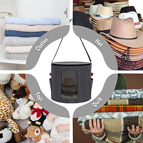 GOCOHHI Hat Box, Large Hat Storage Box, Hat Box with Lid Foldable Round Cowboy Hat Organizer Box for Women Men Carrying Storing Hats, Stuffed Animal Toy Clothes Sheet Hat Organizer 19" D x 17" H