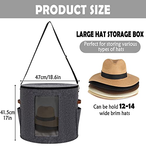 GOCOHHI Hat Box, Large Hat Storage Box, Hat Box with Lid Foldable Round Cowboy Hat Organizer Box for Women Men Carrying Storing Hats, Stuffed Animal Toy Clothes Sheet Hat Organizer 19" D x 17" H