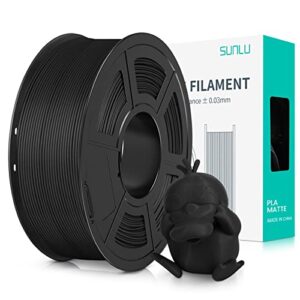 sunlu 3d printer filament pla matte 1.75mm, neatly wound filament, smooth matte finish, print with 99% fdm 3d printers, 1kg spool (2.2lbs), 330 meters, matte black