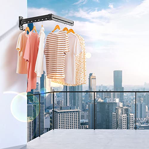 New-Star Clothes Drying Rack Folding Indoor Wall Mounted Drying Rack Clothing Foldable 2 Fold for Laundry Room Organization and Small Space Organization Hanging Clothes Drying Rack