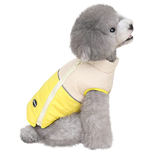 Izefia Dog Coat Cold Weather Coat Windproof Jacket Fleece Warm Dog Sweater Winter Thick Clothes Thick Vest Zipper Tank Top Dog Coat for Small Dog Medium Cat Yellow L