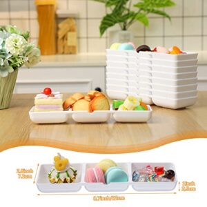 12 Pcs Small White Plastic Appetizer Serving Tray 3 Compartment Serving Dishes Reusable Stackable Sectional Serving Platter Rectangular Divided Split Dish for Restaurant Kitchen Food Candy