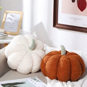 2 pieces simulated pumpkin plush pillow 11 x 9.5 inch 3d thanksgiving cushion shaped pillow cozy fall decorations toy pillows for thanksgiving christmas bedroom sofa couch supplies (white, brown)