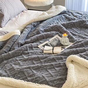 MERRYLIFE Sherpa Fleece Throw Blanket Cozy Soft 3D Stylish Design Fuzzy Thick Warm Blanket for Couch Sofa Bed (50" 60",Grey Blue)