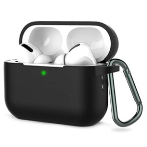 coffea for airpods pro 2nd generation case cover, soft silicone shock-absorbing protective case with keychain for new apple airpods pro 2 case 2022 [front led visible] - black