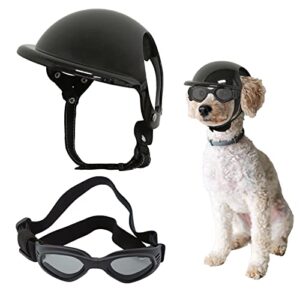 Pet Dog Helmet and Dog Goggles for Small and Medium Dog Playing Outdoor with Adjustable Belt Windproof Snowproof Eye Head Protection(Cool Style)