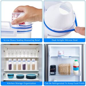 6 Pieces Rice Storage Barrel Rice Cereal Containers Dispenser Clear Kitchen Storage Bin with Pour Airtight Plastic Rice Holder Saver with Seal Buckles Measuring Cup for Cooker Flour