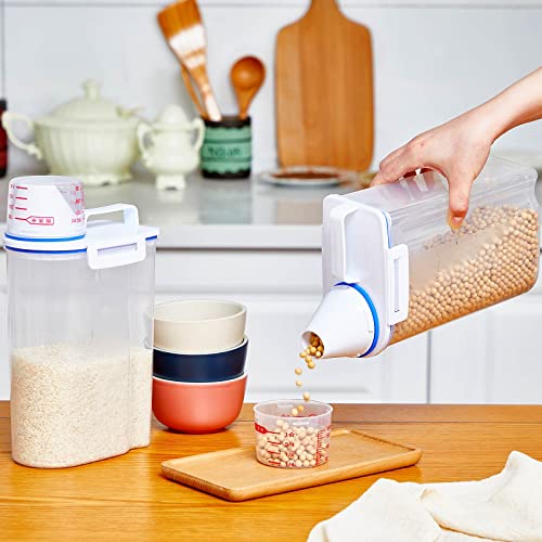 6 Pieces Rice Storage Barrel Rice Cereal Containers Dispenser Clear Kitchen Storage Bin with Pour Airtight Plastic Rice Holder Saver with Seal Buckles Measuring Cup for Cooker Flour