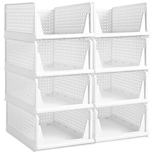 8 pcs stackable storage drawers closet organizers and storage foldable closet organizers plastic folding box shelves collapsible bin baskets container for wardrobe bathroom (white)