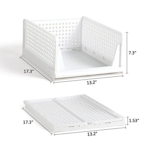 8 Pcs Stackable Storage Drawers Closet Organizers and Storage Foldable Closet Organizers Plastic Folding Box Shelves Collapsible Bin Baskets Container for Wardrobe Bathroom (White)