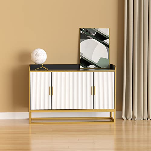 LyuHome Buffet Cabinet with Storage Modern Sideboard Cabinet for Kitchen Farmhouse Cabinet for Dining Room and Living Room with Door (Black and Gold